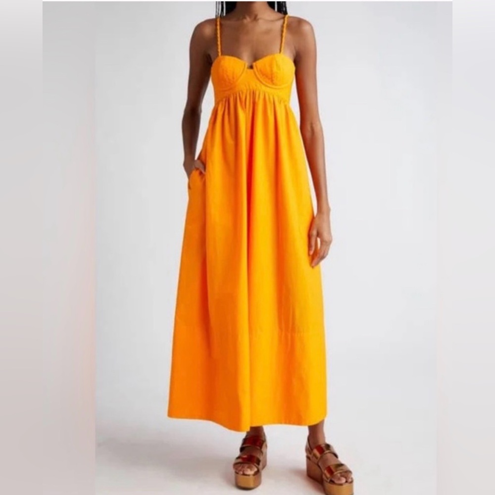 1.Farm Rio Dresses Orange Marigold Bustier Maxi Dress Braided Straps Womens XL